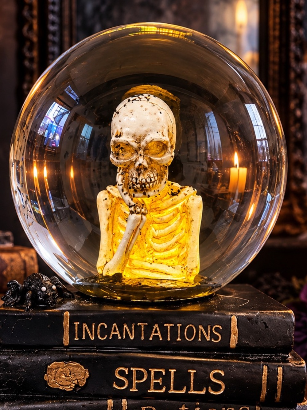 Gothic Halloween Skeleton Crystal Ball Incantations Spells Potions Decor Light